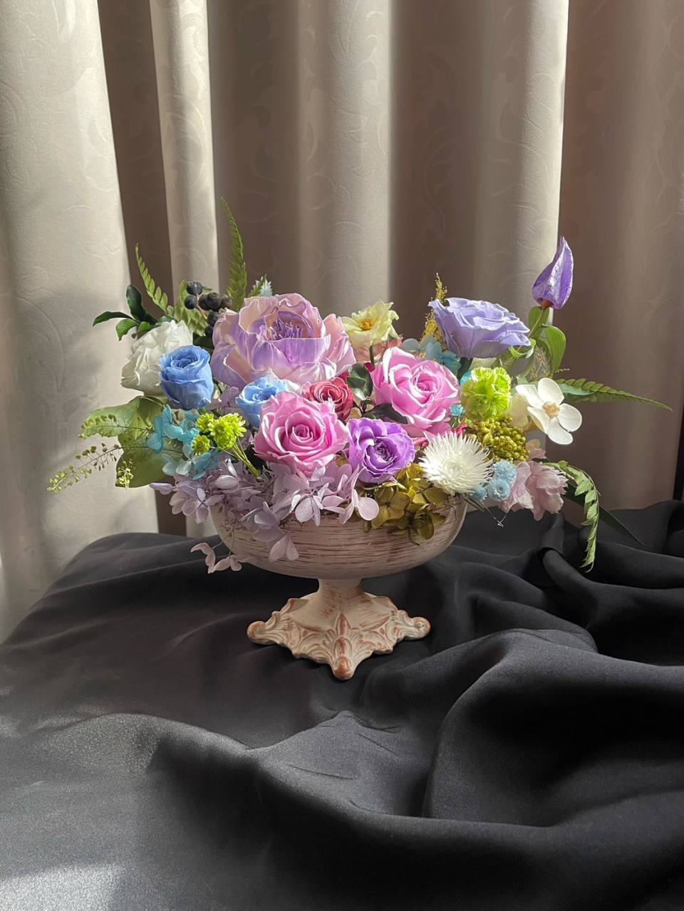 古典歐系藍紫色桌花/開幕花禮/升遷花禮/永生花禮-實拍圖片