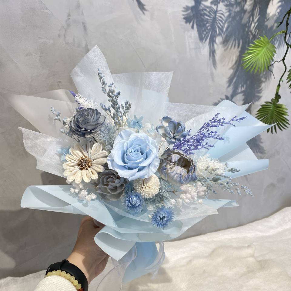 浪漫不凋花束-水藍色-實拍圖片