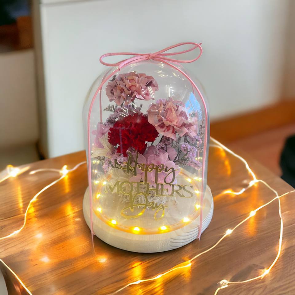 有錢花康乃馨玻璃罩-實拍圖片