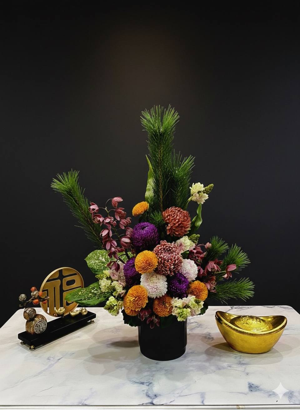 吉祥綻放花藝盆栽-實拍圖片