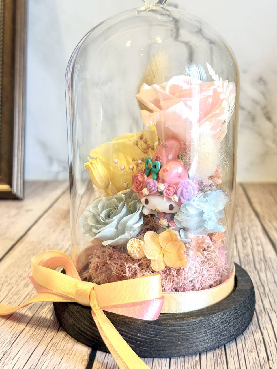 美樂蒂夢幻馬卡龍永生花玻璃盅 usb夜燈