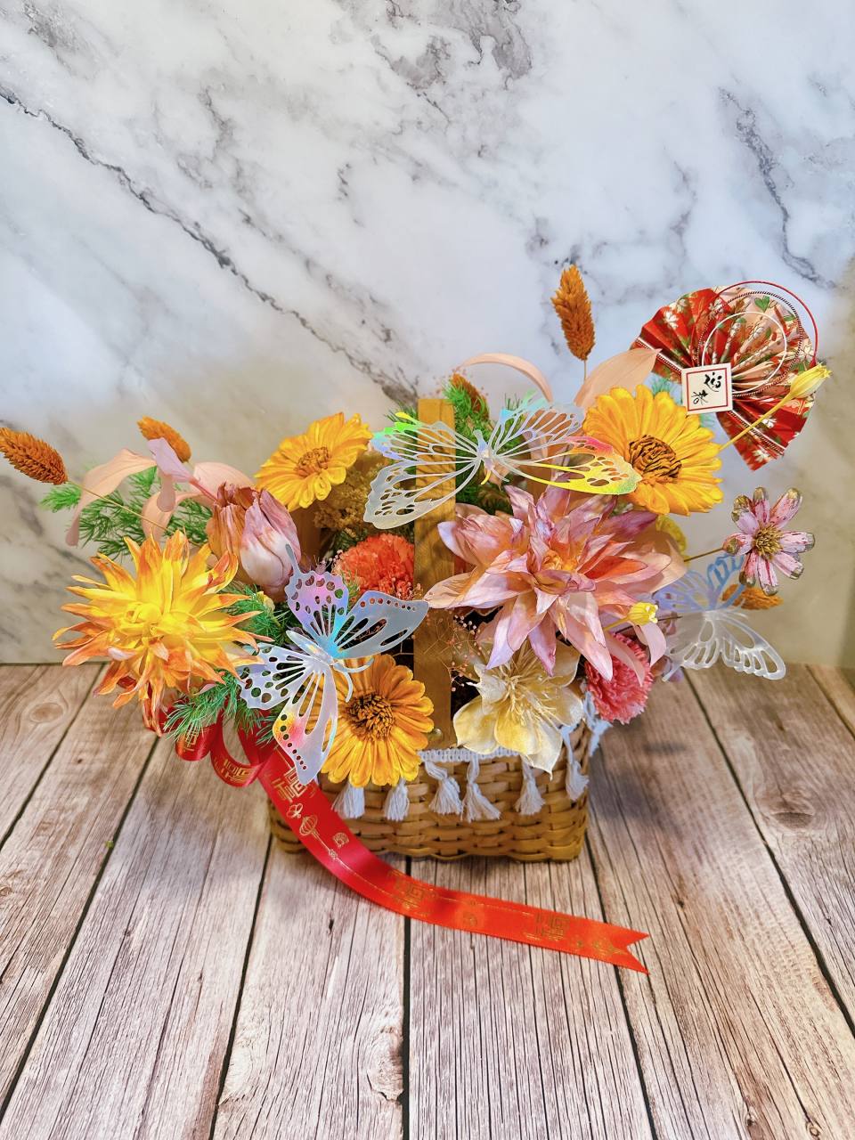 百花齊放 五福臨門索拉花提籃 新年花禮