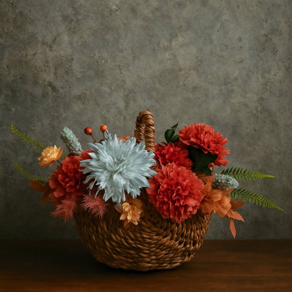 【永生花禮】復古紅色康乃馨永生花籃/母親節花禮/祝賀花禮