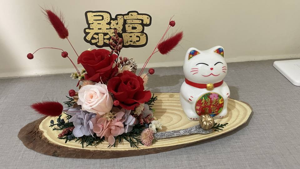 招財貓永生花名片座