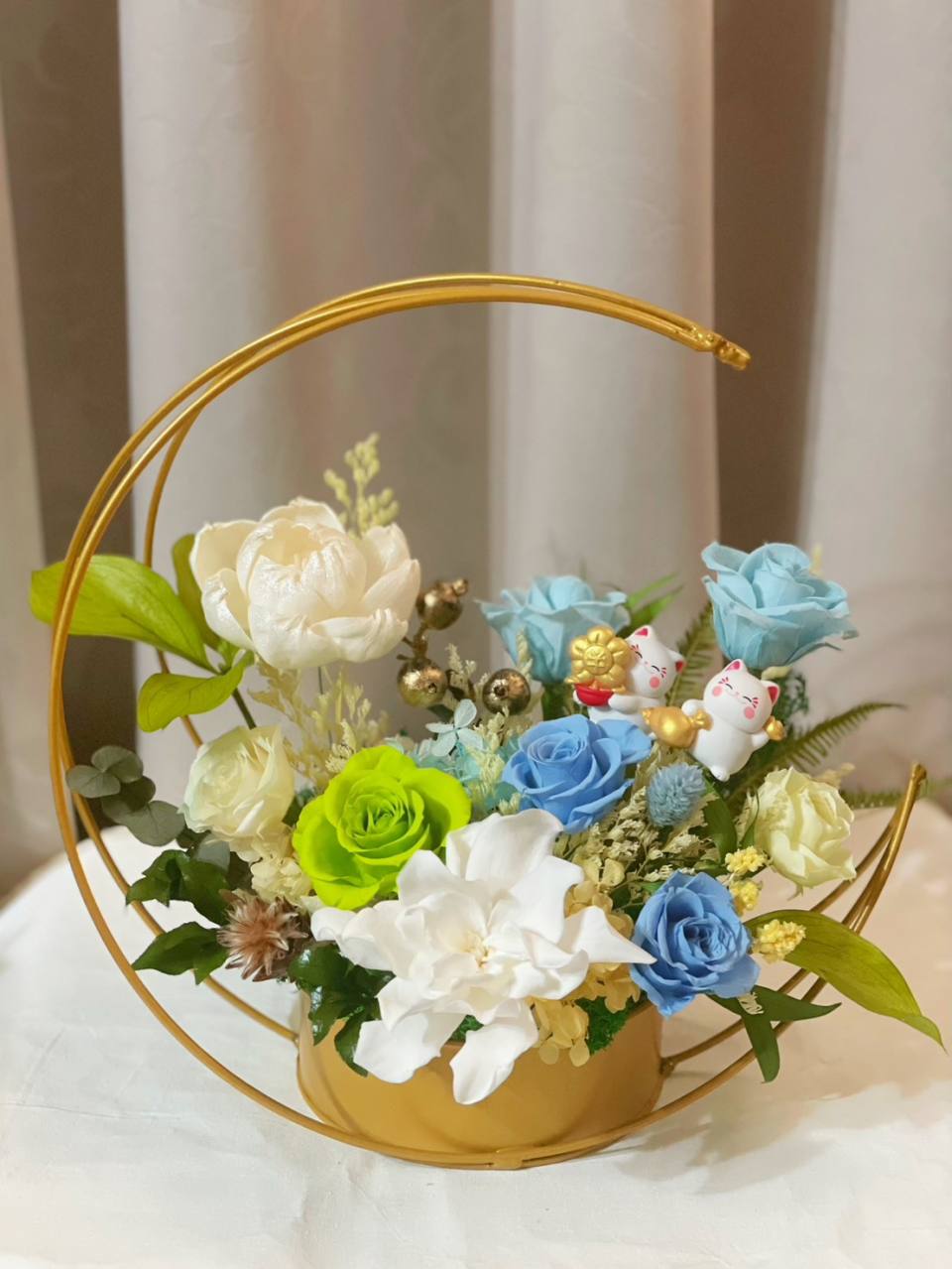 【永生花禮】藍綠色系列永生桌花/開幕花禮/升遷花禮/祝賀花禮