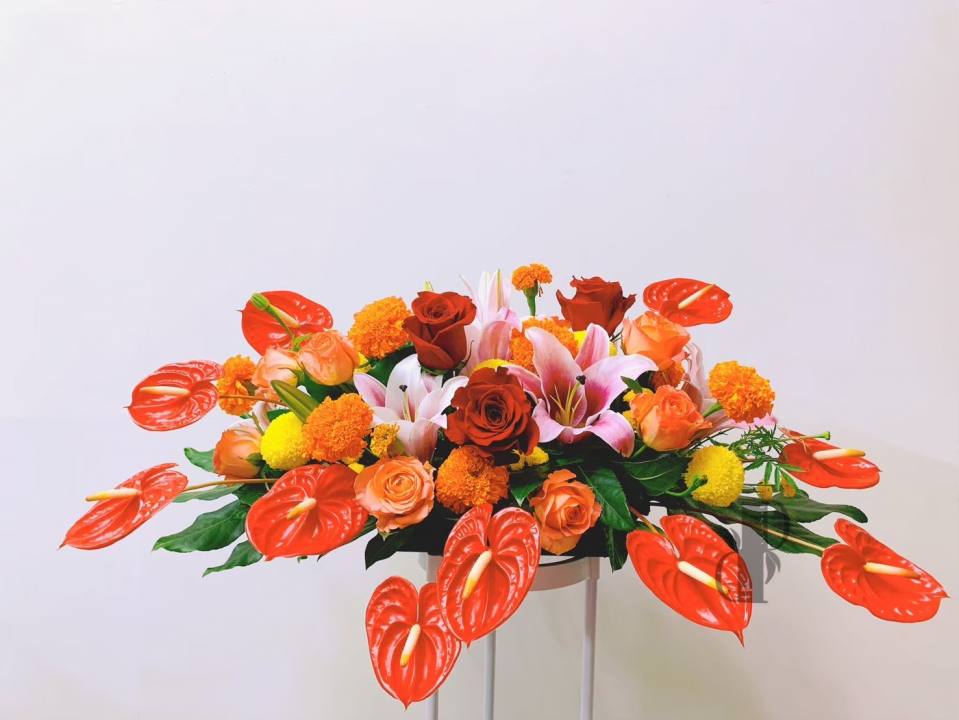 水平桌花 講台花_紅橙