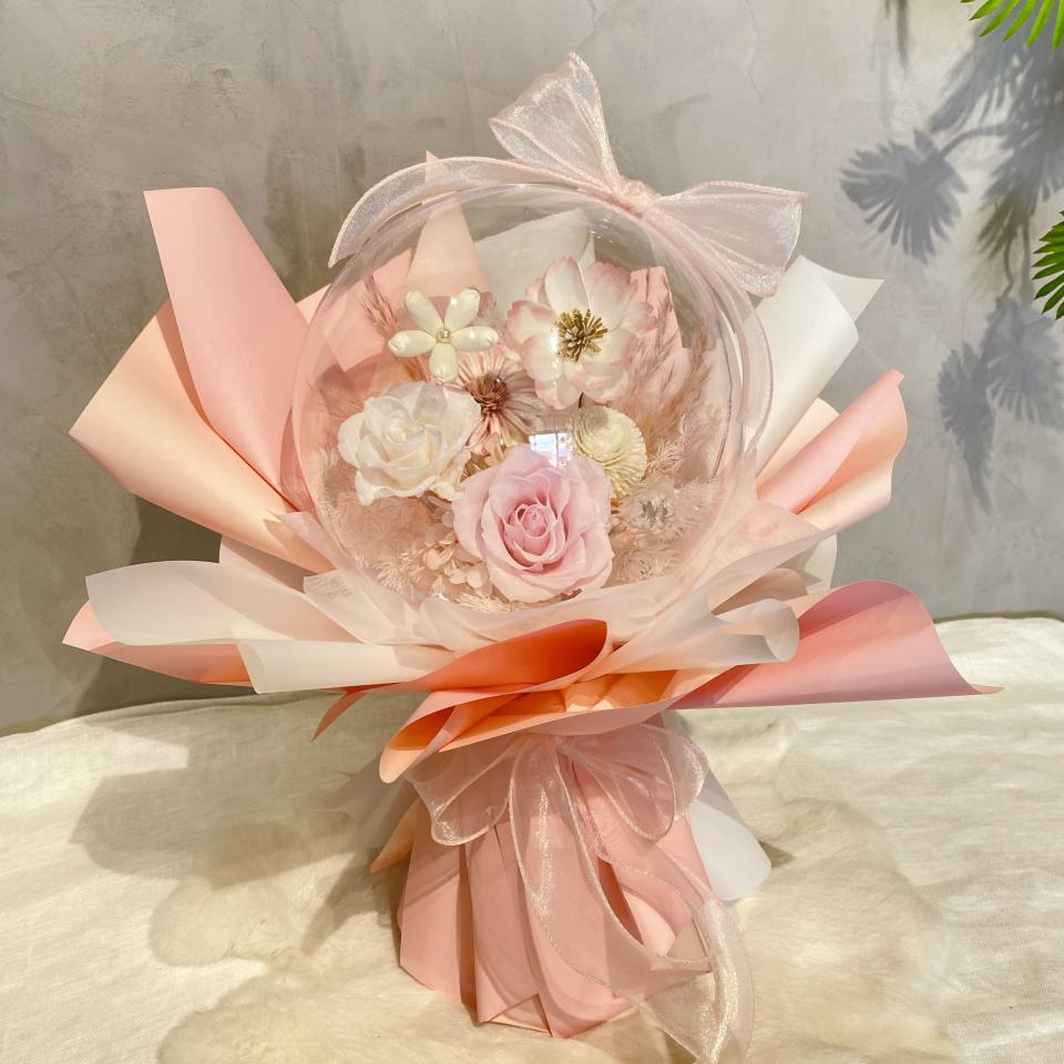 波波球永生花-粉(可立於桌上)-實拍圖片