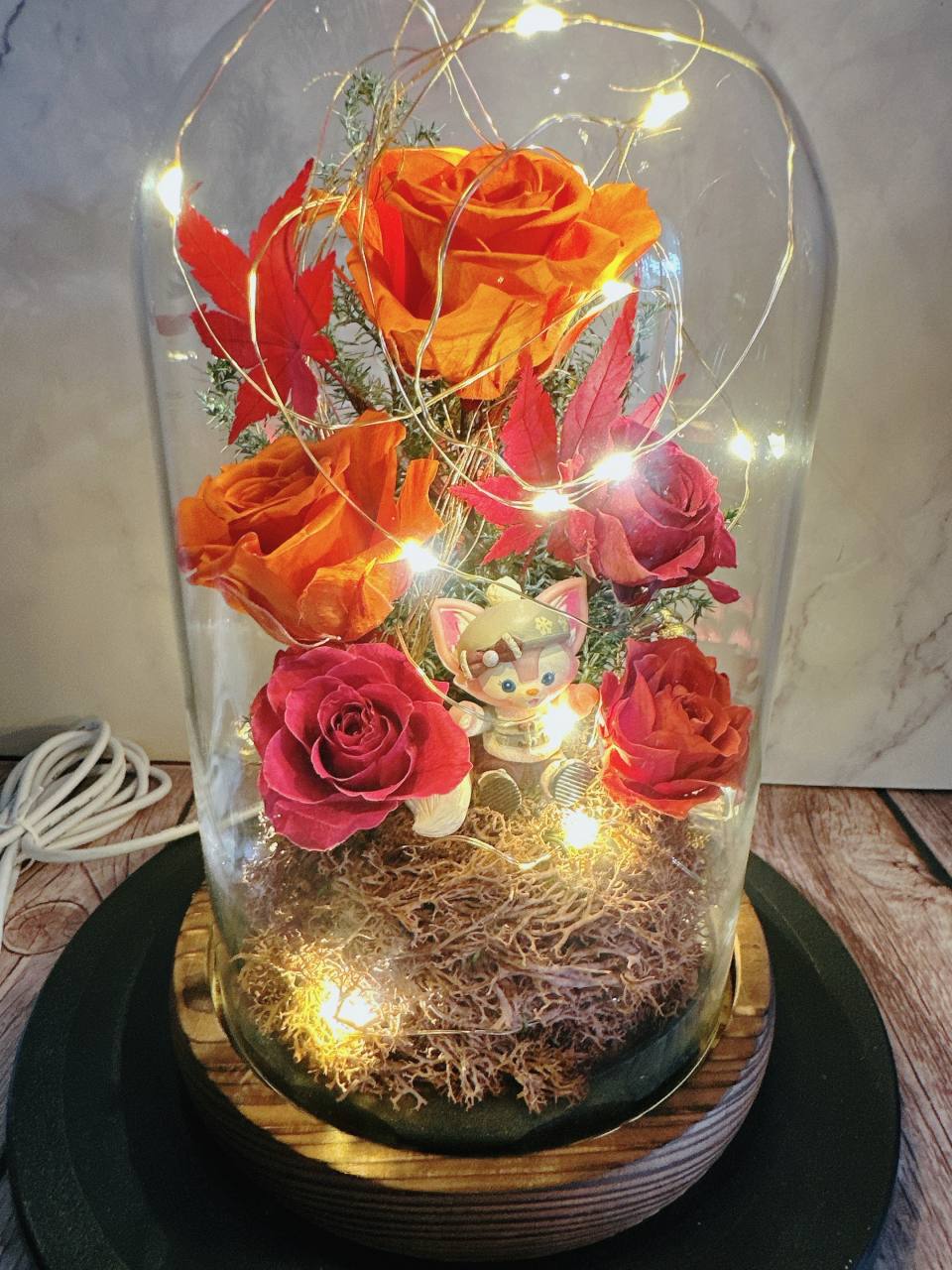 秋冬裝玲娜貝兒楓葉秋天配色小夜燈玻璃鐘罩-實拍圖片