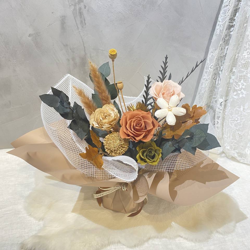焦糖暖光 可站花束 不凋花束-實拍圖片