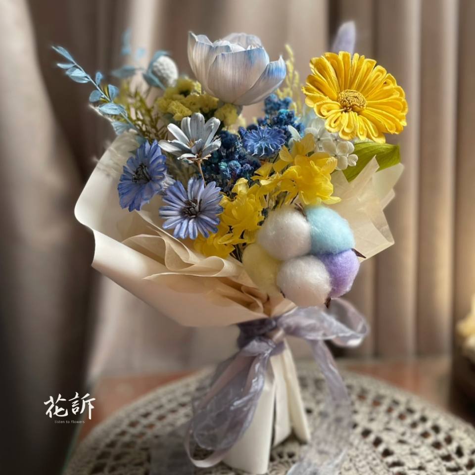 索拉藍色系向日葵花束/情人節/生日禮物【含提盒包裝】-實拍圖片