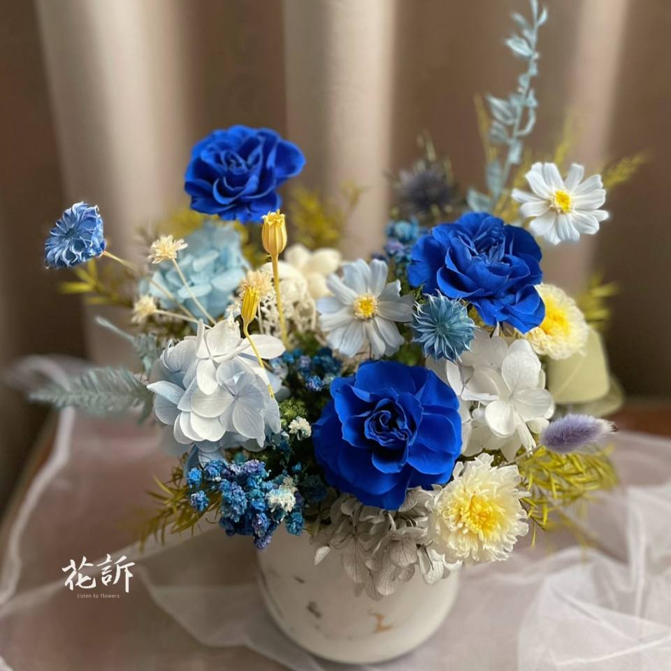【永生花禮】湛藍玫瑰永生花禮/開幕花禮/桌花/盆花