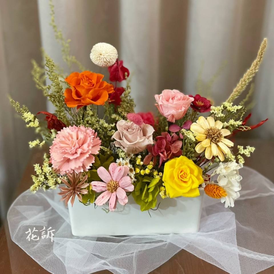 【永生花禮】春野系永生桌花-開幕桌花/永生花花禮/開幕花禮/居家佈置