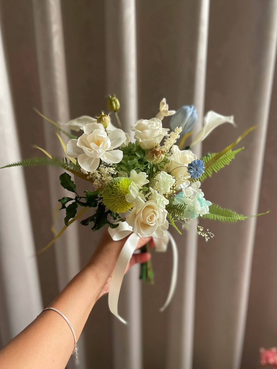 【永生花】白綠藍色系花束/永生捧花/拍照捧花/登記捧花