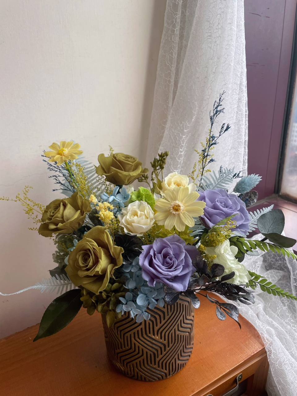 【永生花禮】抹茶綠藍玫瑰永生花/開幕花禮/升遷花禮/祝賀花禮