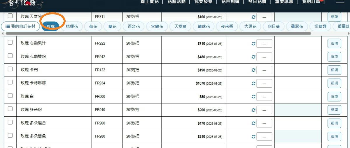 步驟 2:選擇花材分類